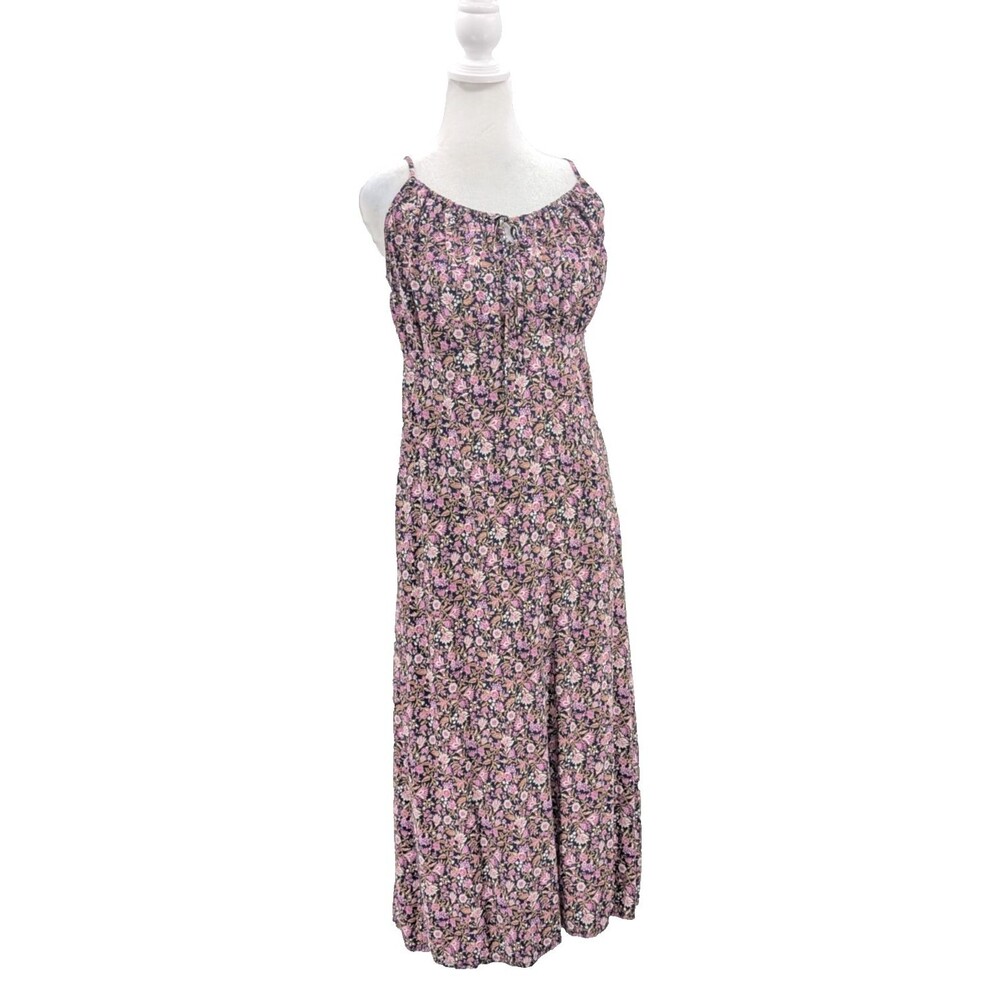 Old Navy Pink Floral Botanical Key Hole Spaghetti Straps Cami Maxi Dress Size S